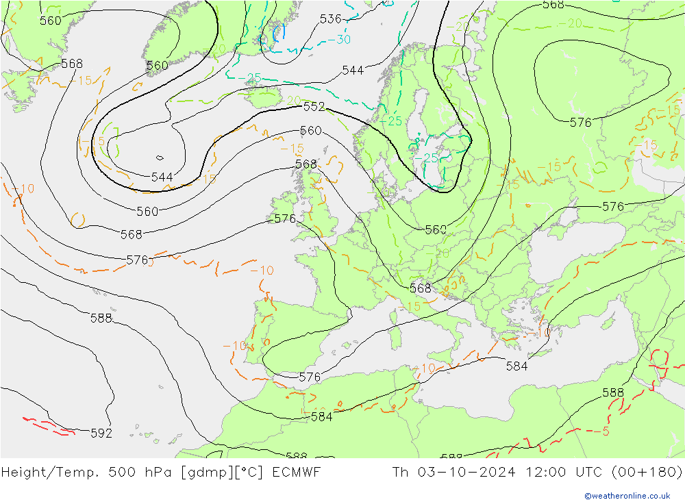 Z500/Rain (+SLP)/Z850 ECMWF Qui 03.10.2024 12 UTC