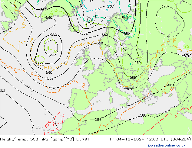 Z500/Yağmur (+YB)/Z850 ECMWF Cu 04.10.2024 12 UTC