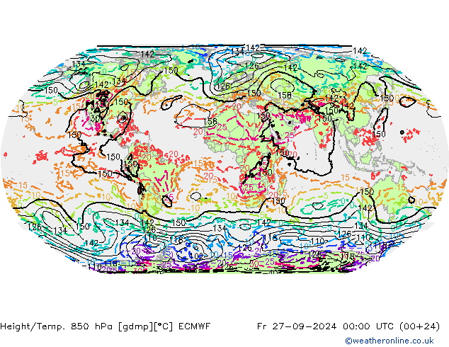 Z500/Rain (+SLP)/Z850 ECMWF Fr 27.09.2024 00 UTC