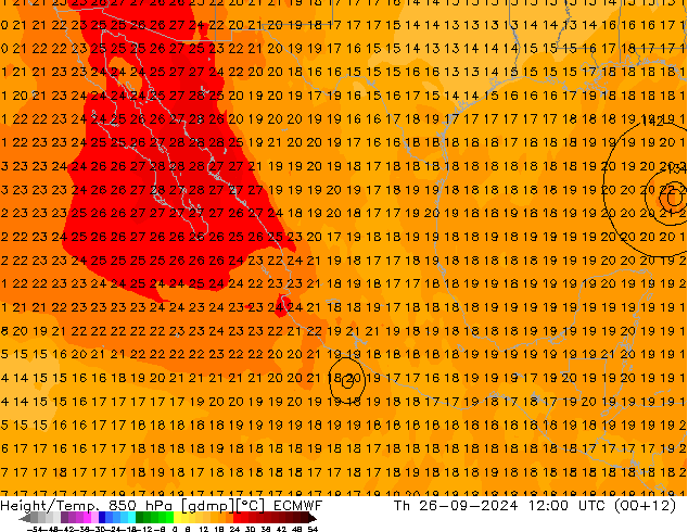 Z500/Rain (+SLP)/Z850 ECMWF Do 26.09.2024 12 UTC