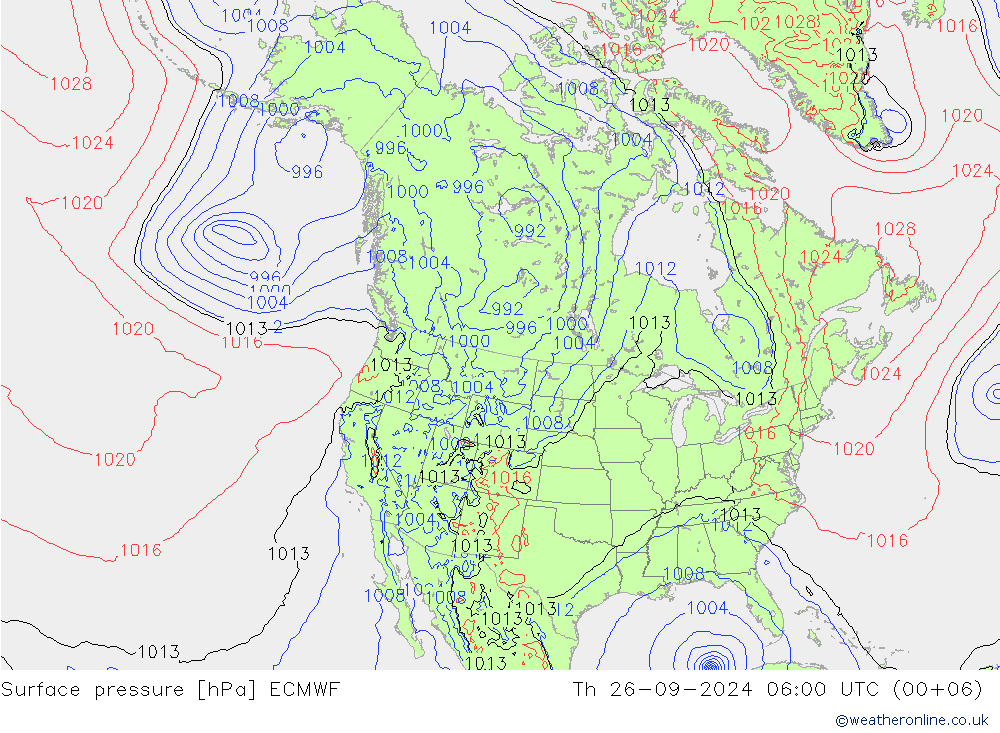 Atmosférický tlak ECMWF Čt 26.09.2024 06 UTC