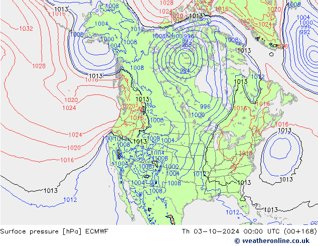 Surface pressure ECMWF Th 03.10.2024 00 UTC