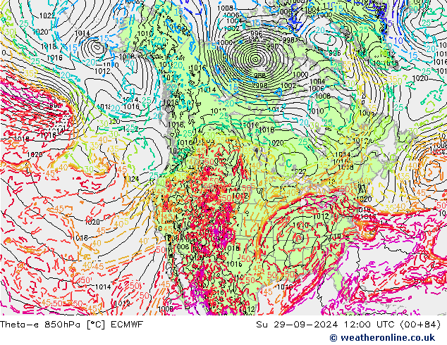 Theta-e 850hPa ECMWF dom 29.09.2024 12 UTC