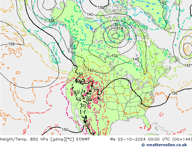 Z500/Yağmur (+YB)/Z850 ECMWF Çar 02.10.2024 00 UTC