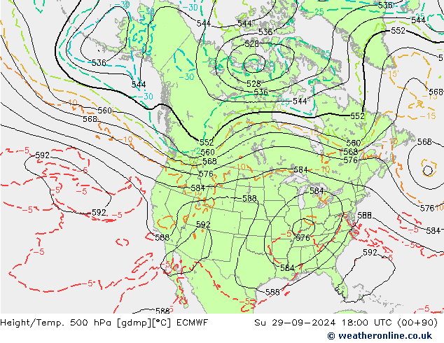 Z500/Rain (+SLP)/Z850 ECMWF Ne 29.09.2024 18 UTC