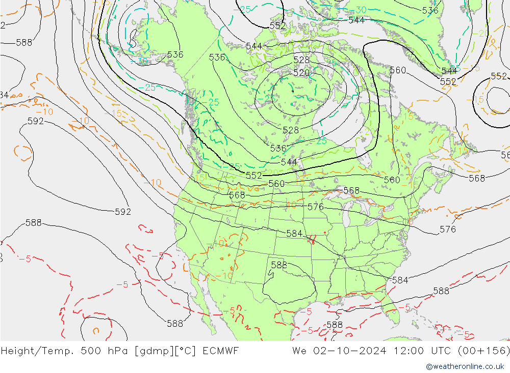 Z500/Yağmur (+YB)/Z850 ECMWF Çar 02.10.2024 12 UTC