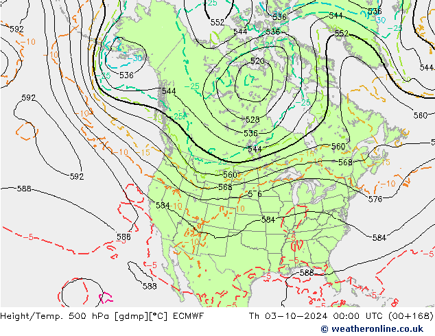 Z500/Rain (+SLP)/Z850 ECMWF Th 03.10.2024 00 UTC