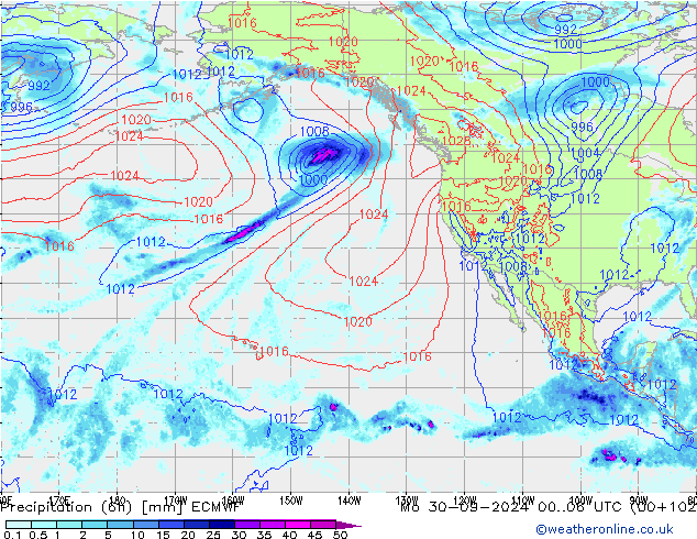 Z500/Rain (+SLP)/Z850 ECMWF пн 30.09.2024 06 UTC