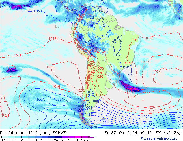 Nied. akkumuliert (12Std) ECMWF Fr 27.09.2024 12 UTC