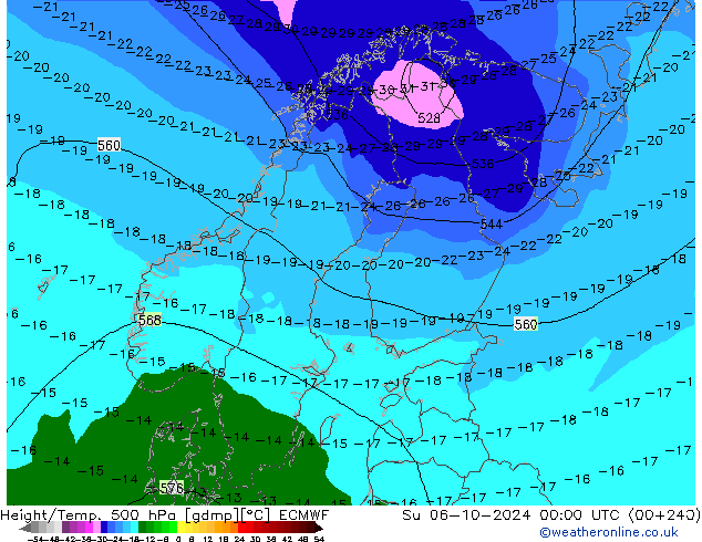 Z500/Rain (+SLP)/Z850 ECMWF Su 06.10.2024 00 UTC