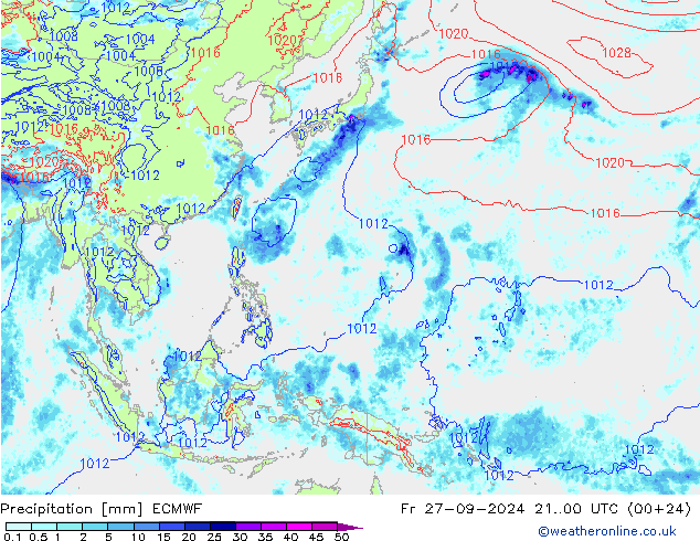 Srážky ECMWF Pá 27.09.2024 00 UTC