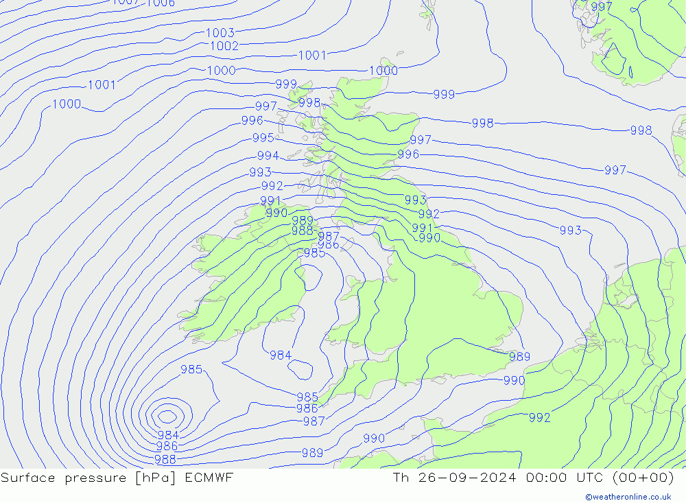 Pressione al suolo ECMWF gio 26.09.2024 00 UTC