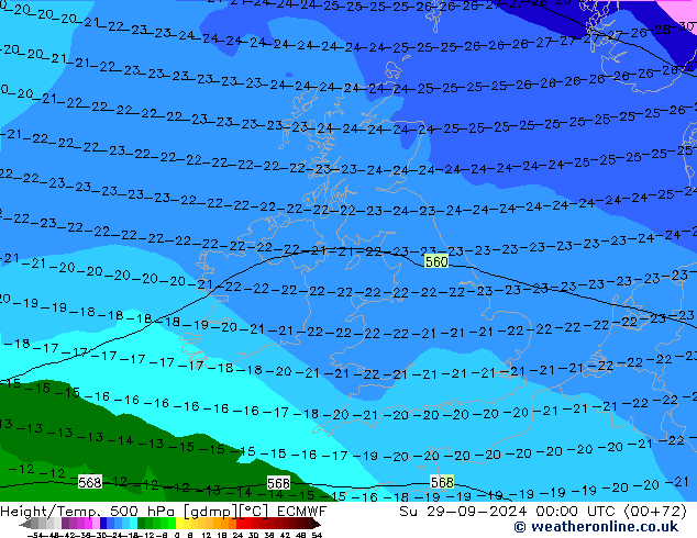 Z500/Yağmur (+YB)/Z850 ECMWF Paz 29.09.2024 00 UTC