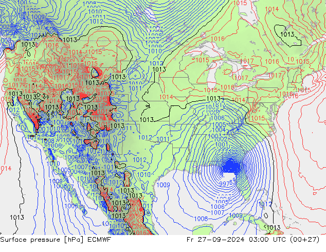 Atmosférický tlak ECMWF Pá 27.09.2024 03 UTC