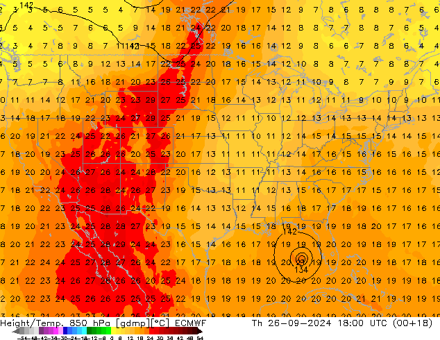 Z500/Rain (+SLP)/Z850 ECMWF Čt 26.09.2024 18 UTC