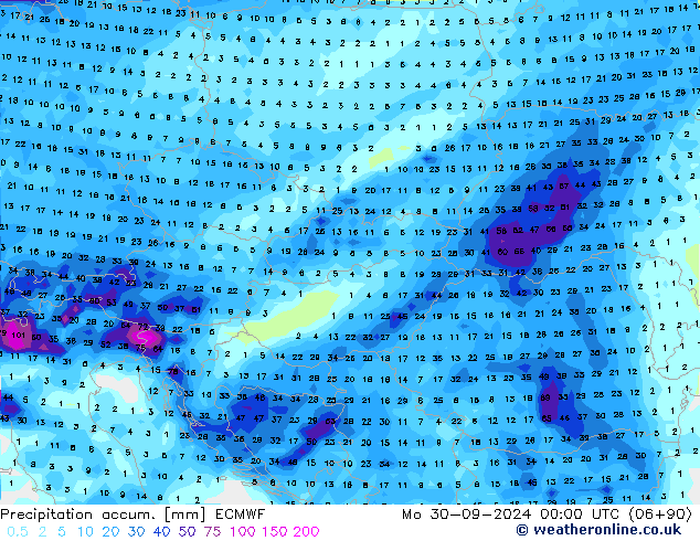 Précipitation accum. ECMWF lun 30.09.2024 00 UTC