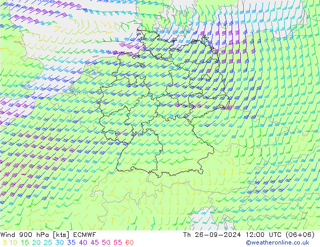 Wind 900 hPa ECMWF Do 26.09.2024 12 UTC