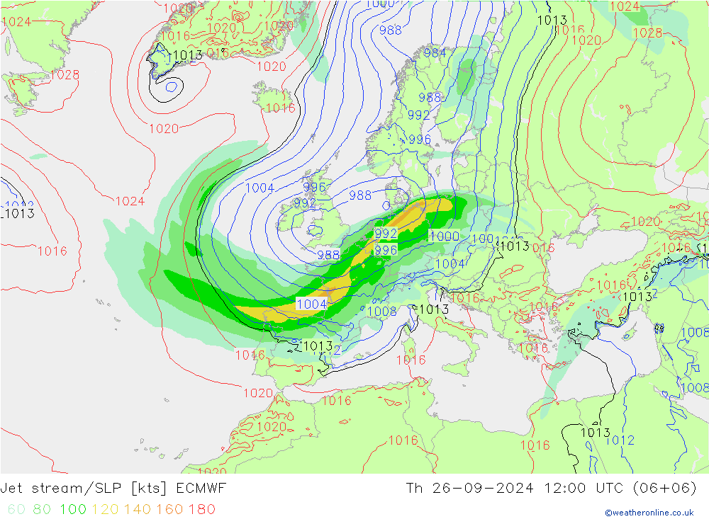 Prąd strumieniowy ECMWF czw. 26.09.2024 12 UTC