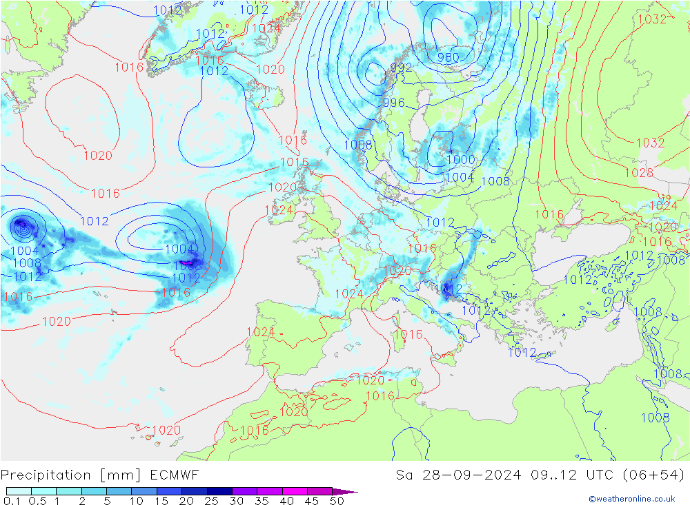 осадки ECMWF сб 28.09.2024 12 UTC