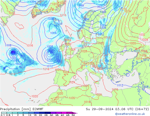 Srážky ECMWF Ne 29.09.2024 06 UTC