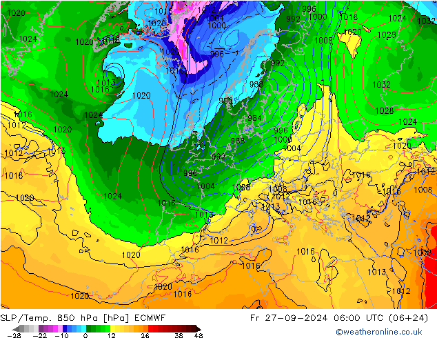 SLP/Temp. 850 hPa ECMWF ven 27.09.2024 06 UTC