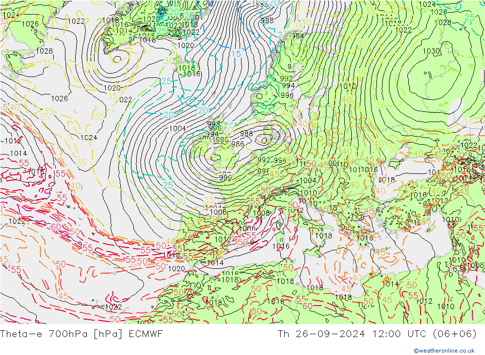 Theta-e 700hPa ECMWF gio 26.09.2024 12 UTC