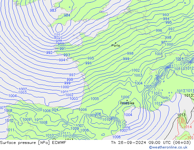 Surface pressure ECMWF Th 26.09.2024 09 UTC