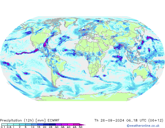 Precipitation (12h) ECMWF Čt 26.09.2024 18 UTC