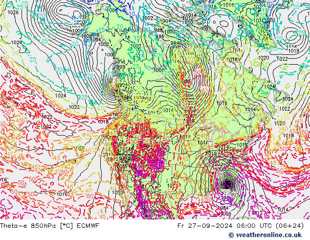 Theta-e 850hPa ECMWF Fr 27.09.2024 06 UTC