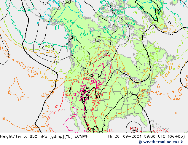 Height/Temp. 850 hPa ECMWF czw. 26.09.2024 09 UTC