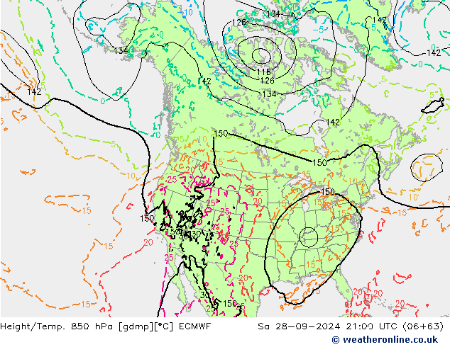 Height/Temp. 850 hPa ECMWF Sa 28.09.2024 21 UTC