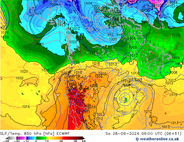 SLP/Temp. 850 hPa ECMWF sab 28.09.2024 09 UTC