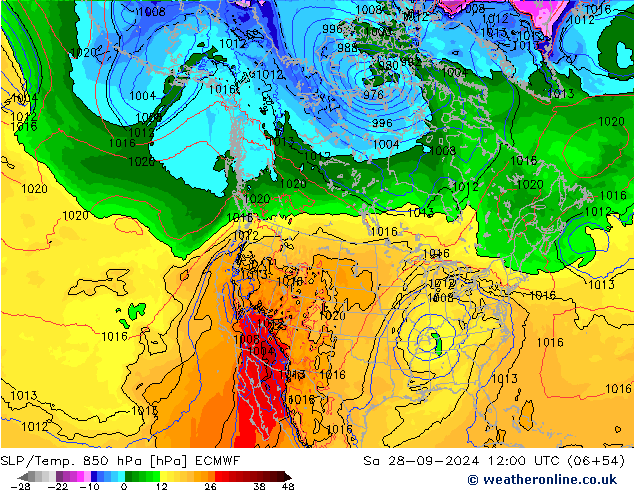 SLP/Temp. 850 hPa ECMWF za 28.09.2024 12 UTC