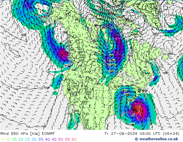 ветер 950 гПа ECMWF пт 27.09.2024 06 UTC