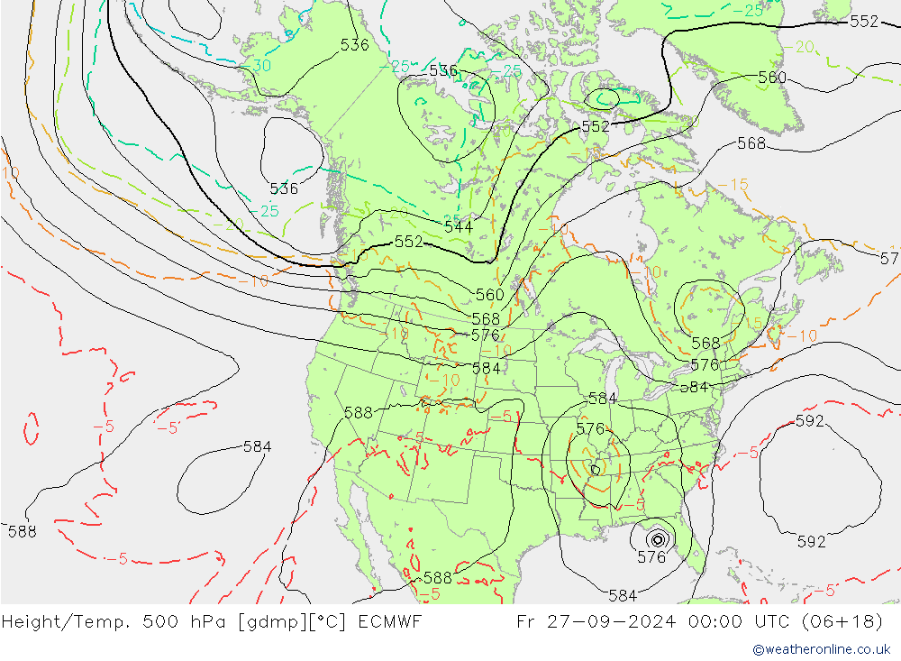 Z500/Rain (+SLP)/Z850 ECMWF Fr 27.09.2024 00 UTC