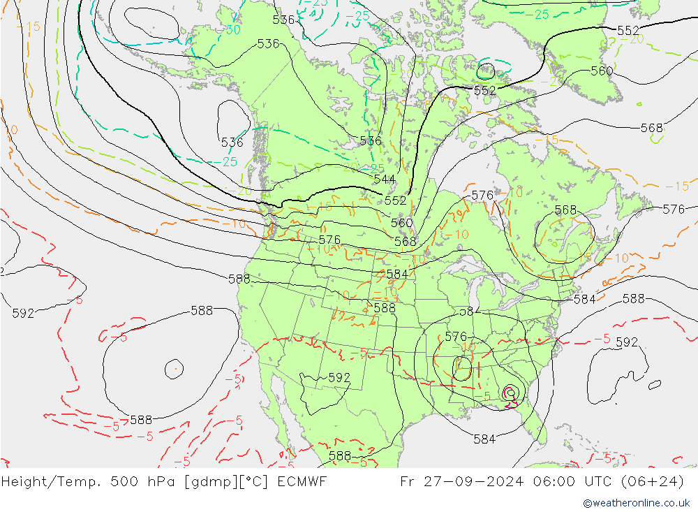 Z500/Rain (+SLP)/Z850 ECMWF Fr 27.09.2024 06 UTC