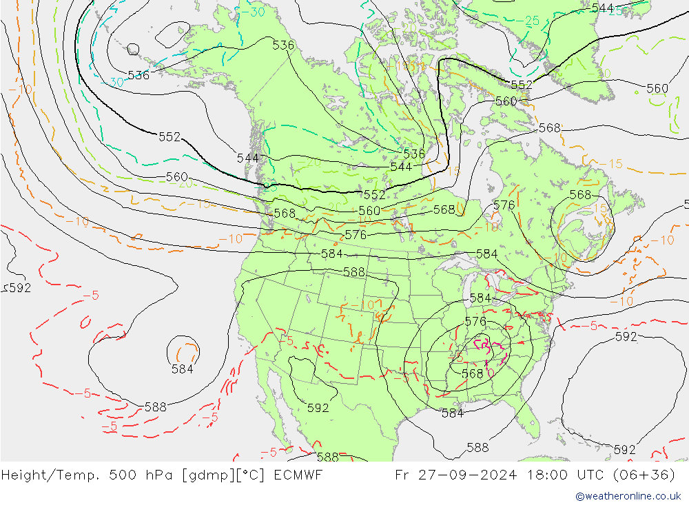 Height/Temp. 500 hPa ECMWF Fr 27.09.2024 18 UTC