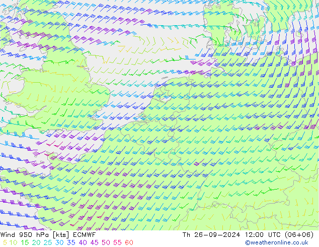 Wind 950 hPa ECMWF Th 26.09.2024 12 UTC