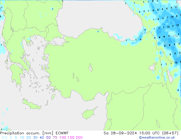 Precipitation accum. ECMWF Sa 28.09.2024 15 UTC