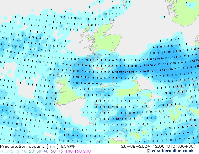 Precipitation accum. ECMWF Th 26.09.2024 12 UTC