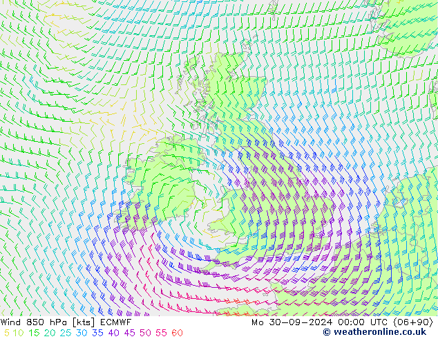 Vento 850 hPa ECMWF lun 30.09.2024 00 UTC