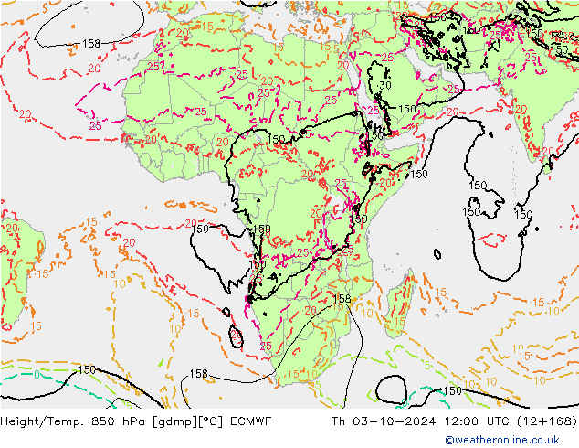 Height/Temp. 850 hPa ECMWF Th 03.10.2024 12 UTC