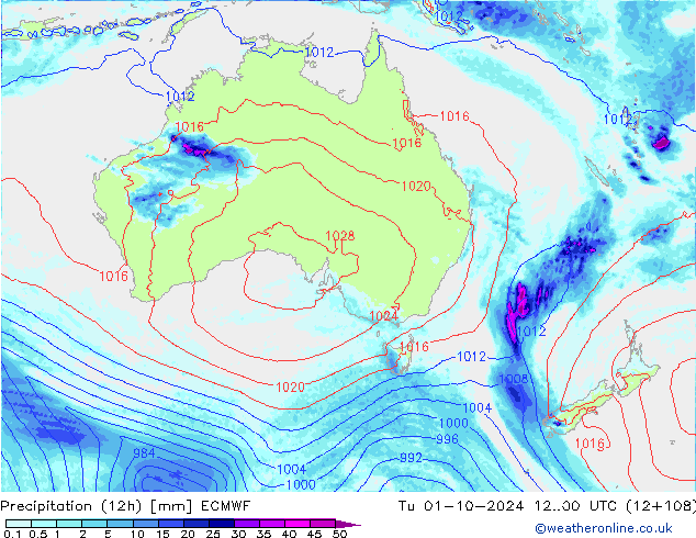 Precipitation (12h) ECMWF Tu 01.10.2024 00 UTC