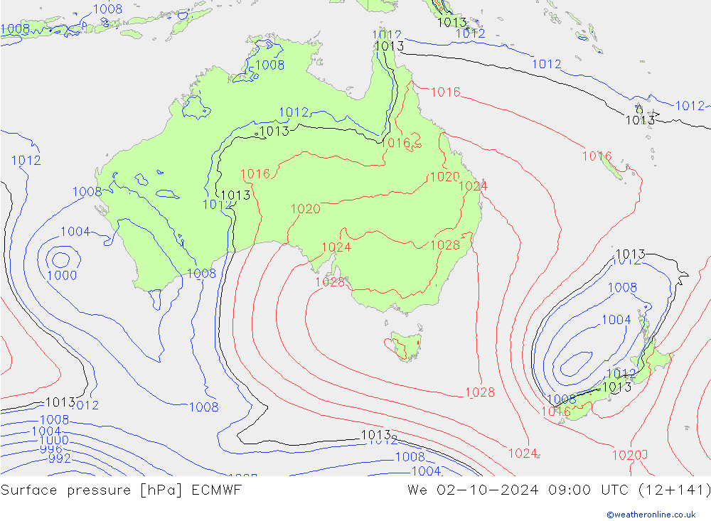 Surface pressure ECMWF We 02.10.2024 09 UTC