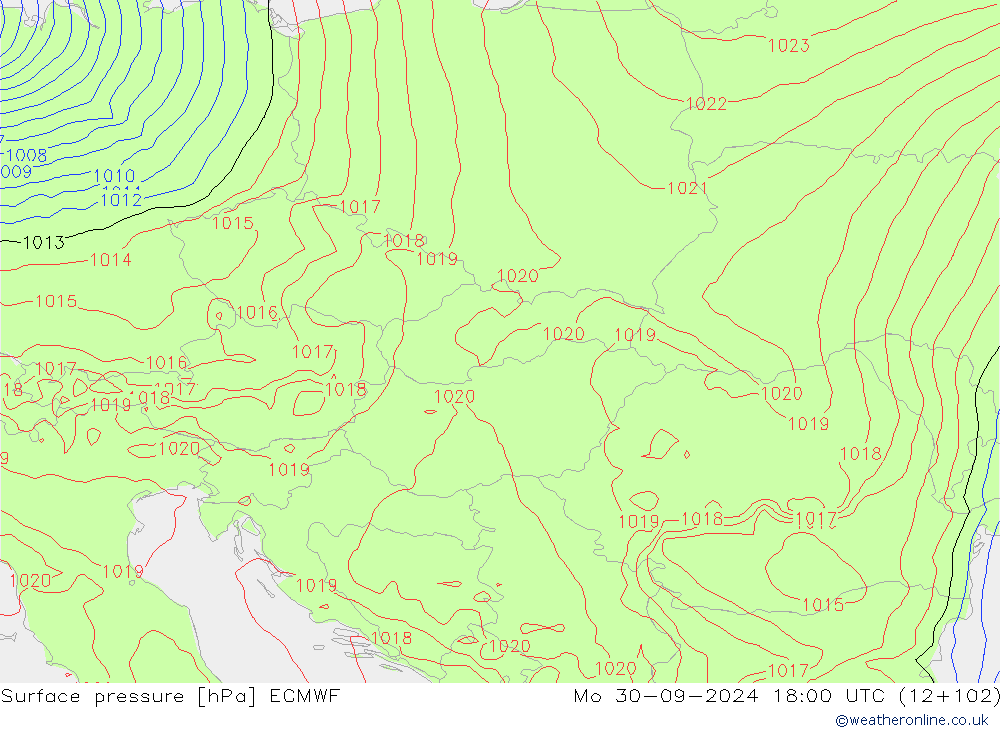 Surface pressure ECMWF Mo 30.09.2024 18 UTC