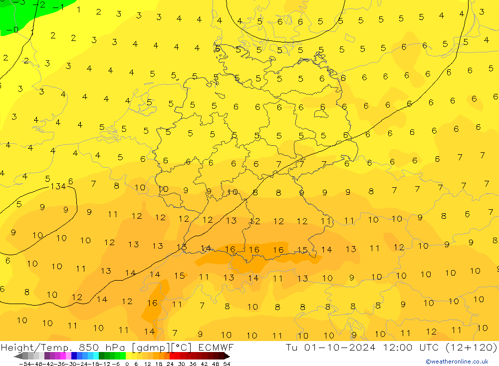 Z500/Rain (+SLP)/Z850 ECMWF Ter 01.10.2024 12 UTC