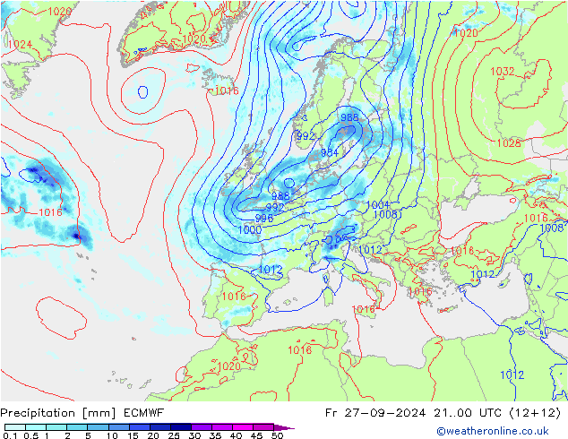 Neerslag ECMWF vr 27.09.2024 00 UTC