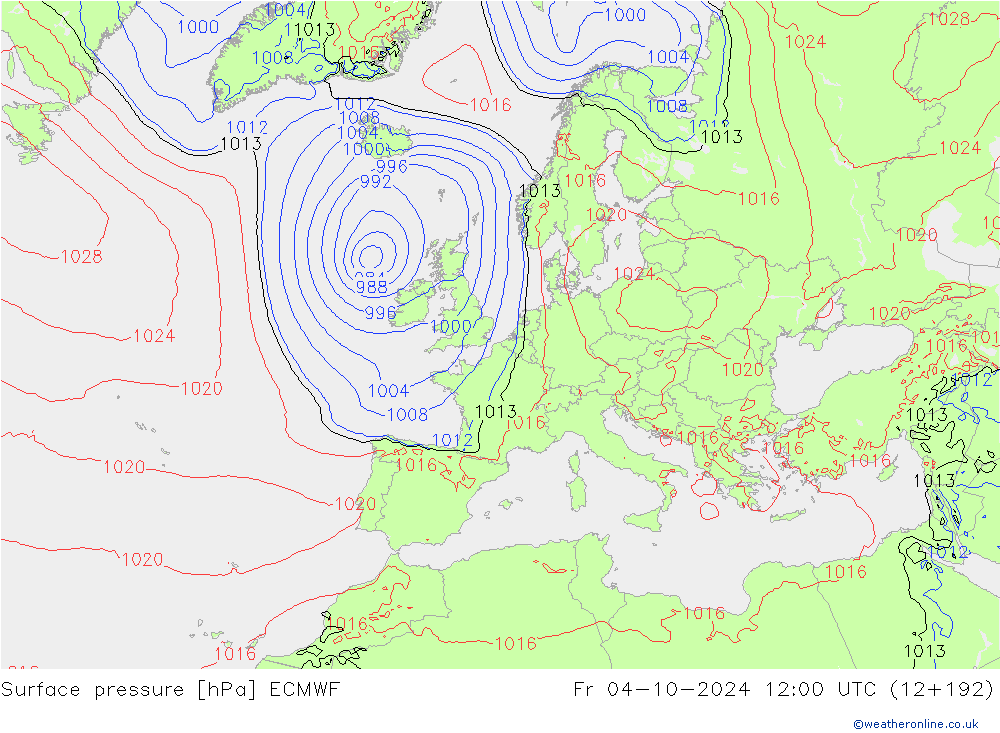 Surface pressure ECMWF Fr 04.10.2024 12 UTC