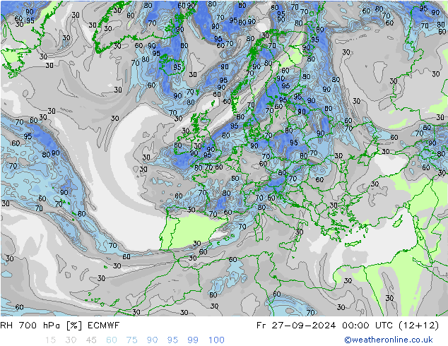 RH 700 hPa ECMWF Fr 27.09.2024 00 UTC