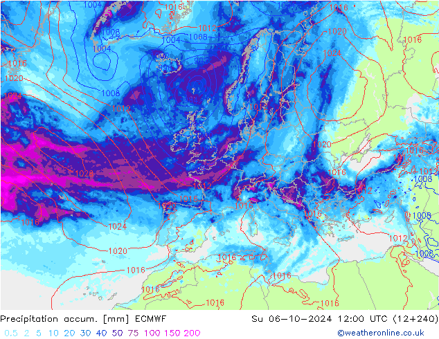 Precipitation accum. ECMWF dom 06.10.2024 12 UTC